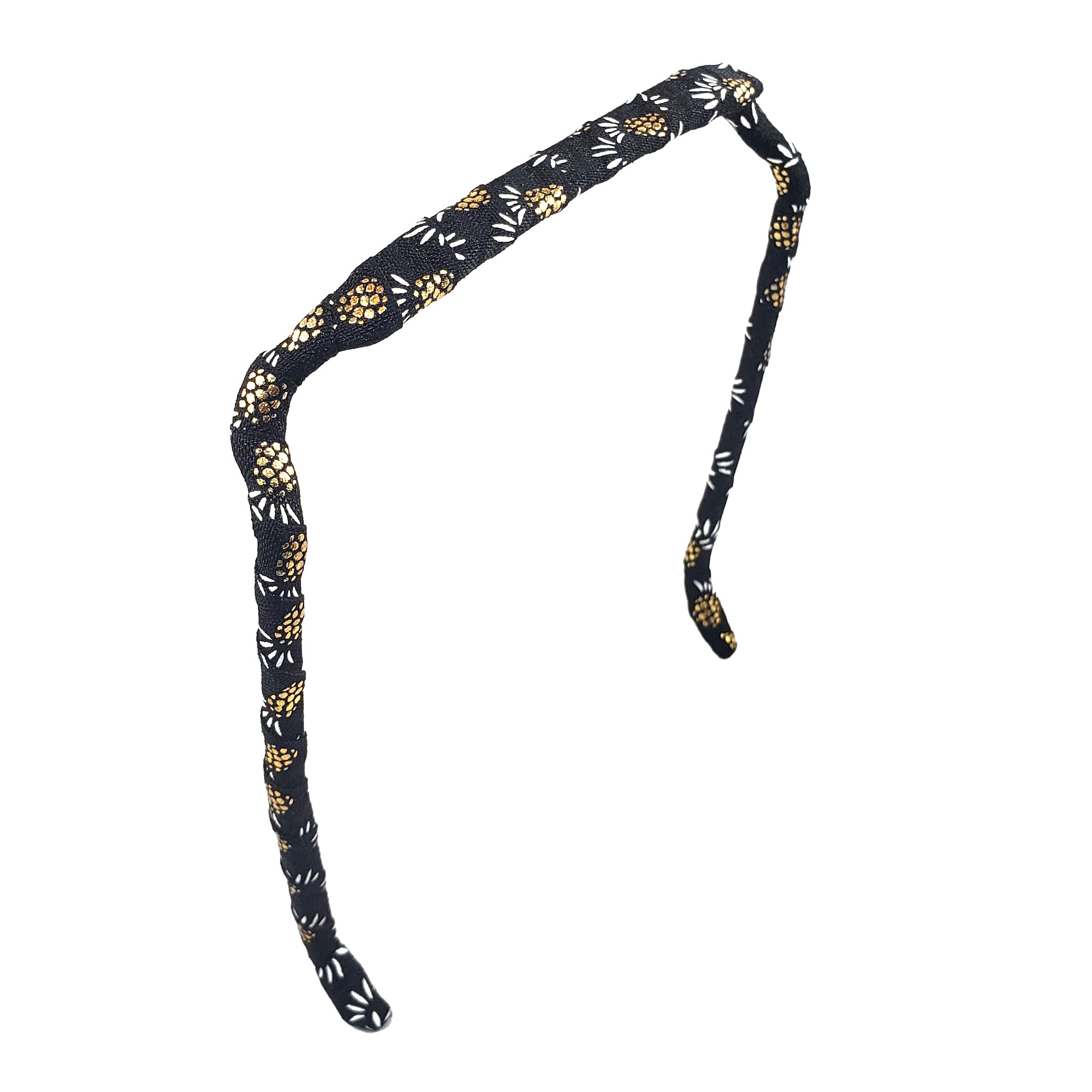 Gold and White Pineapples on Black Headband - Zazzybandz - hair accessory - curly hair