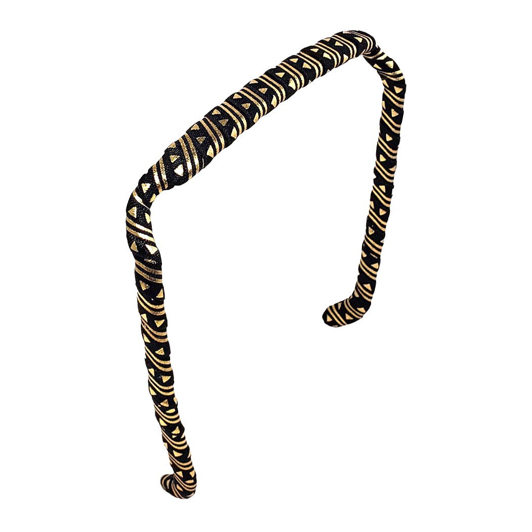 Black and Gold Aztec Headband - Zazzybandz - hair accessory - curly hair