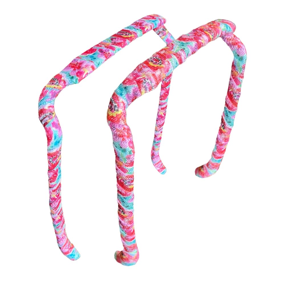 Blue and Pink Floral Headband - Zazzybandz - hair accessory - curly hair