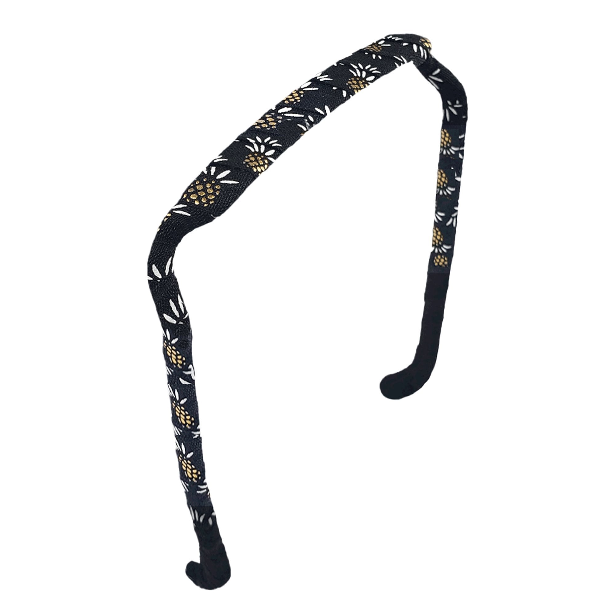 Gold and White Pineapples on Black Headband - Zazzybandz - hair accessory - curly hair