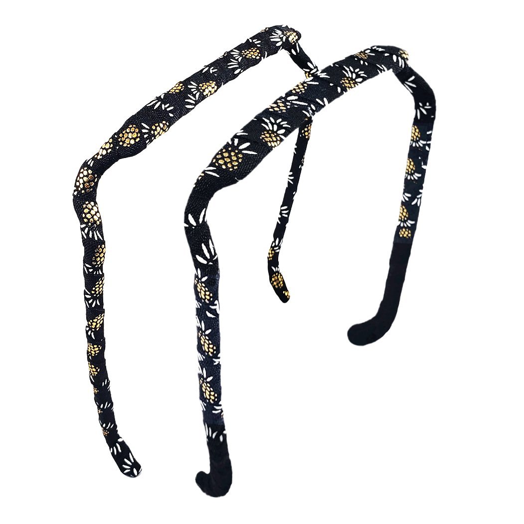 Gold and White Pineapples on Black Headband - Zazzybandz - hair accessory - curly hair