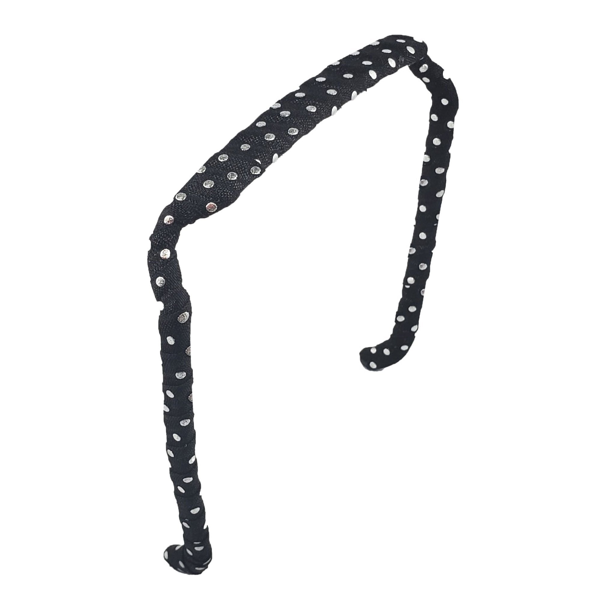 Silver Polka Dots on Black Headband - Zazzybandz - hair accessory - curly hair
