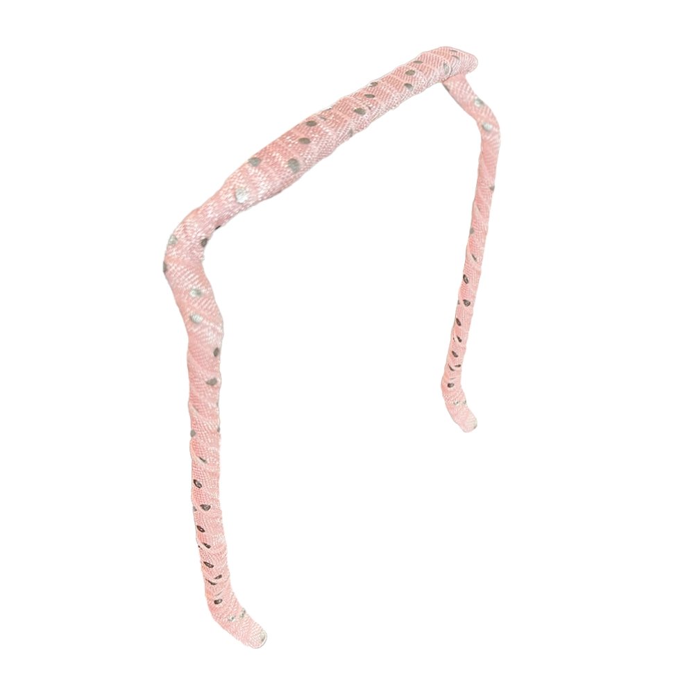 Silver Polka Dots on Pink Headband - Zazzybandz - hair accessory - curly hair