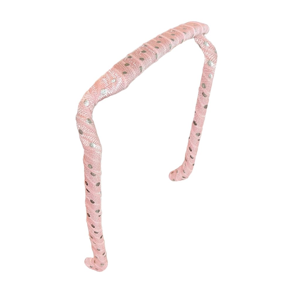 Silver Polka Dots on Pink Headband - Zazzybandz - hair accessory - curly hair