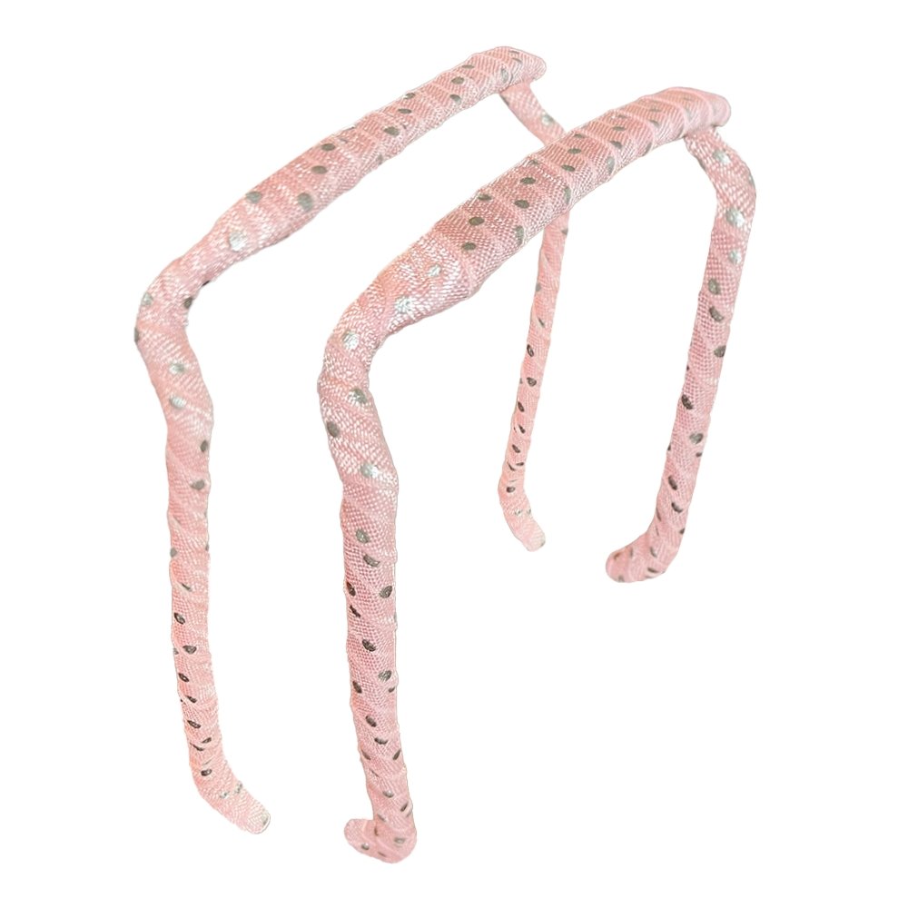 Silver Polka Dots on Pink Headband - Zazzybandz - hair accessory - curly hair