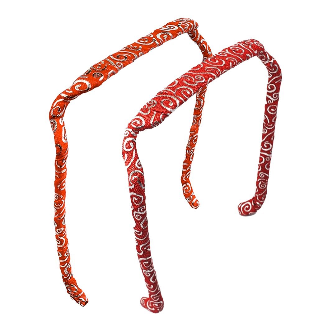 Silver Swirls on Red Headband - Zazzybandz - hair accessory - curly hair