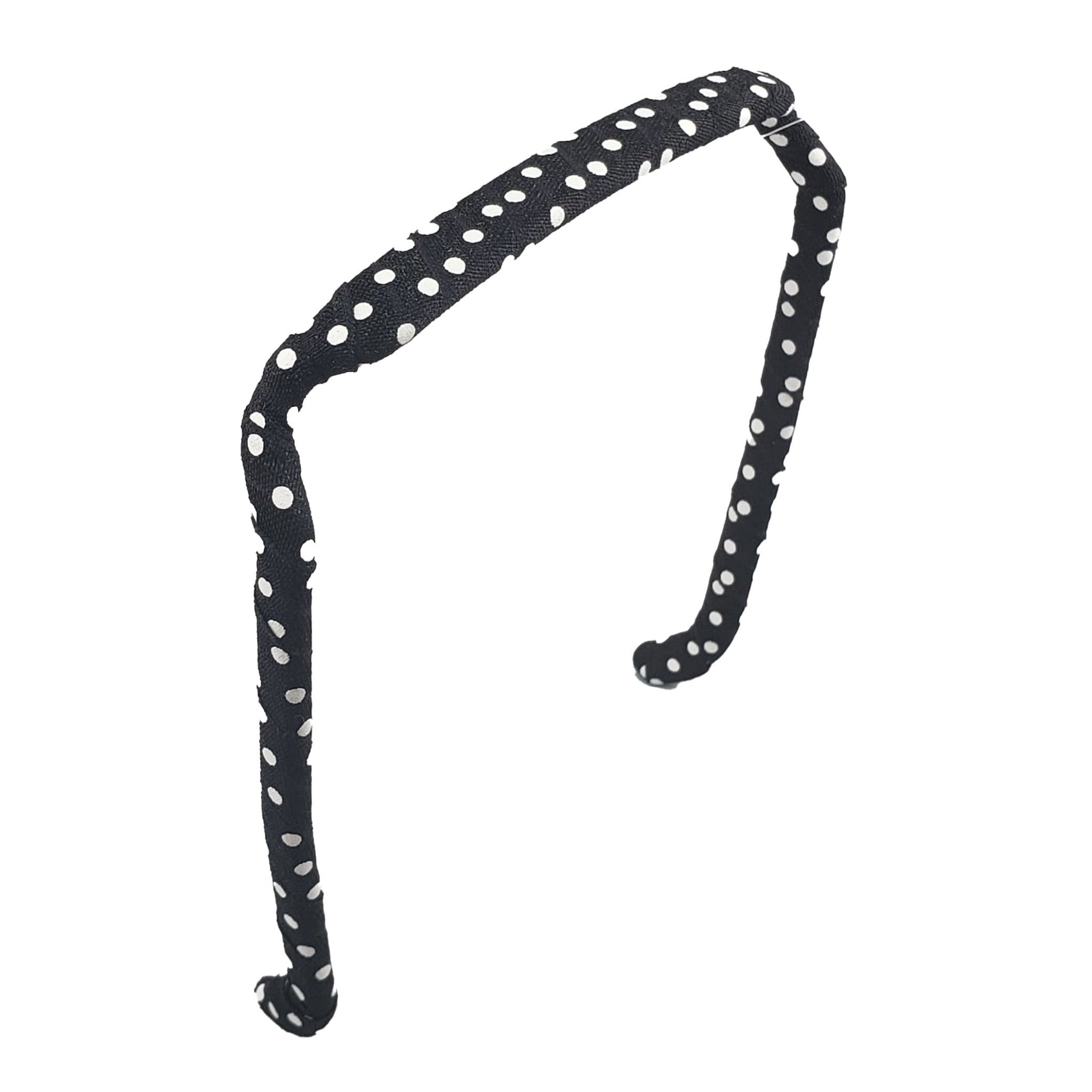 White Polka Dots on Black Headband - Zazzybandz - hair accessory - curly hair